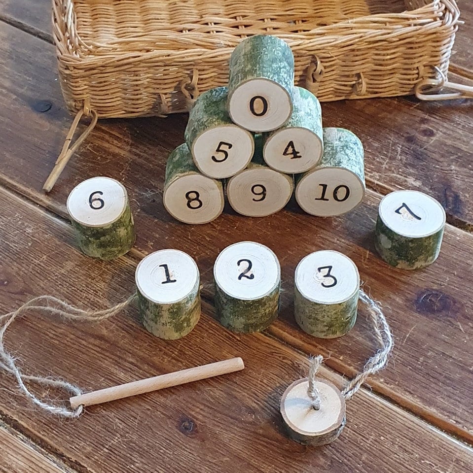 Woodburned Number Threading Set with 'Needle'