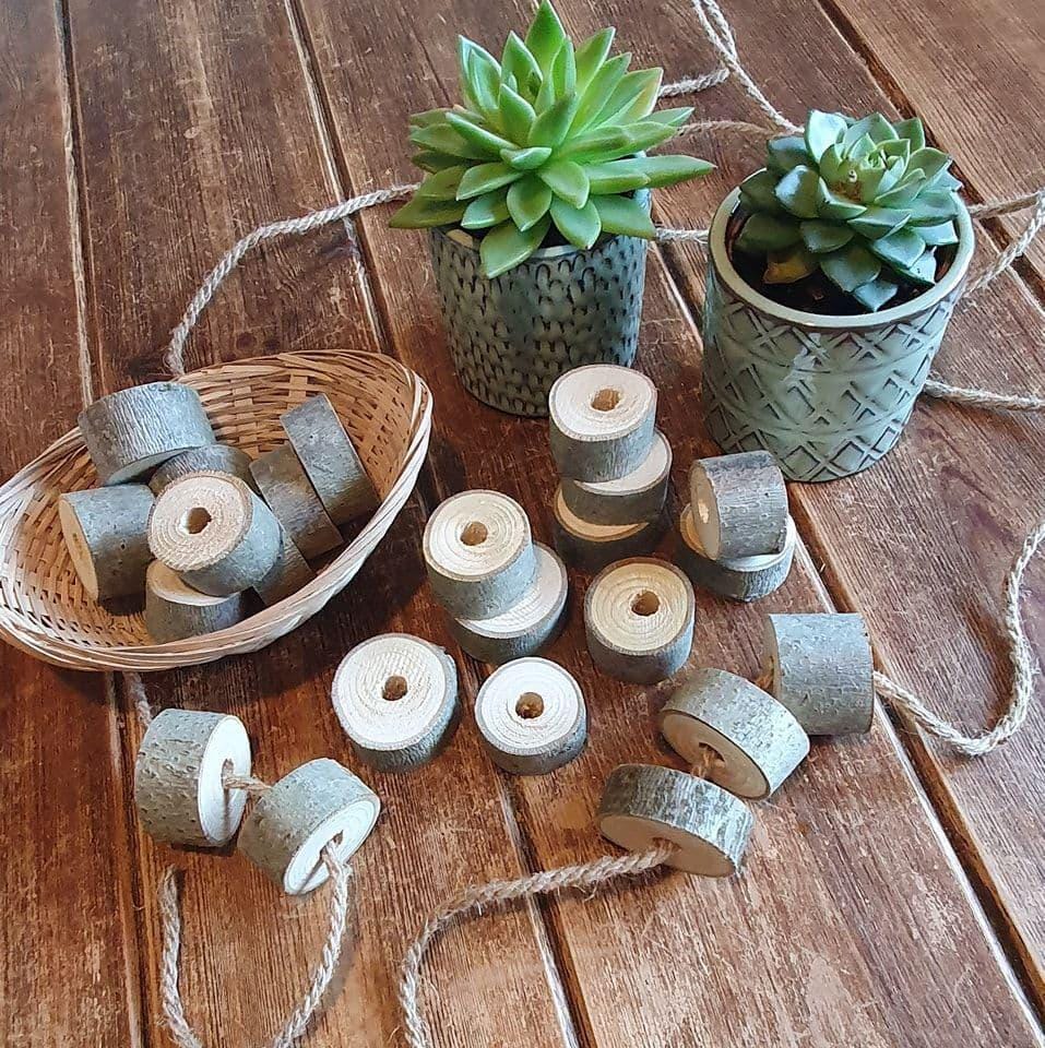 Natural Log Slice Threading Beads - Set of 25