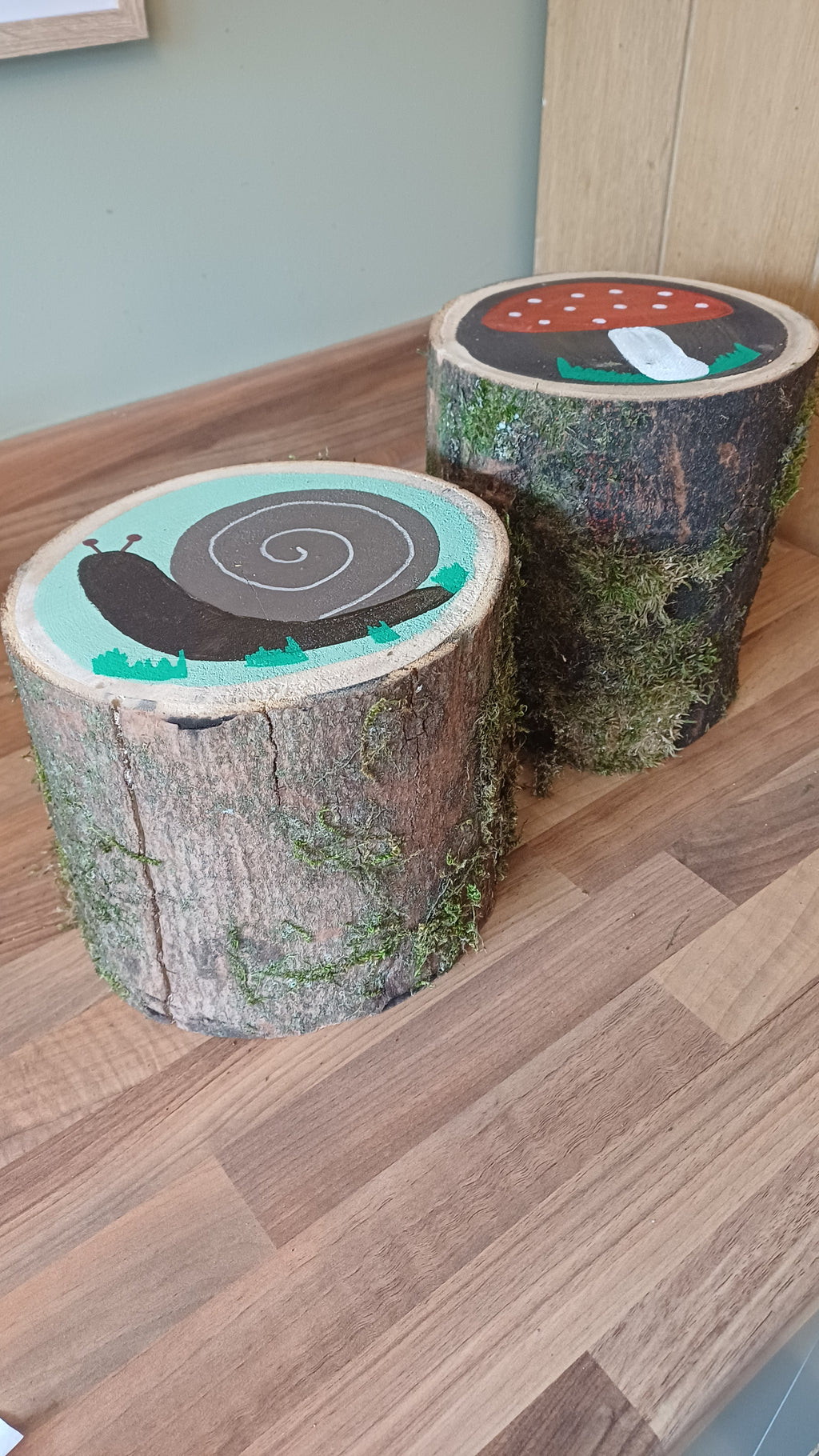 Toadstool & Snail Log Stools