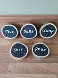 Mud Kitchen Action Words — Set of 5 Log Slices