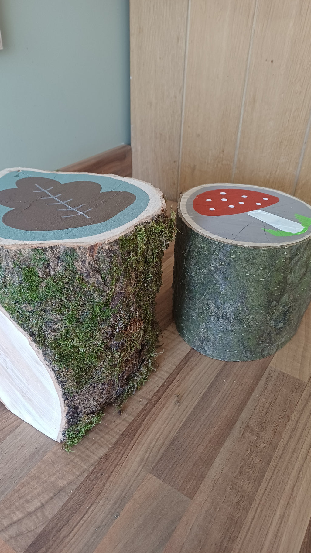 Leaf & Toadstool Log Stools — Set of 2