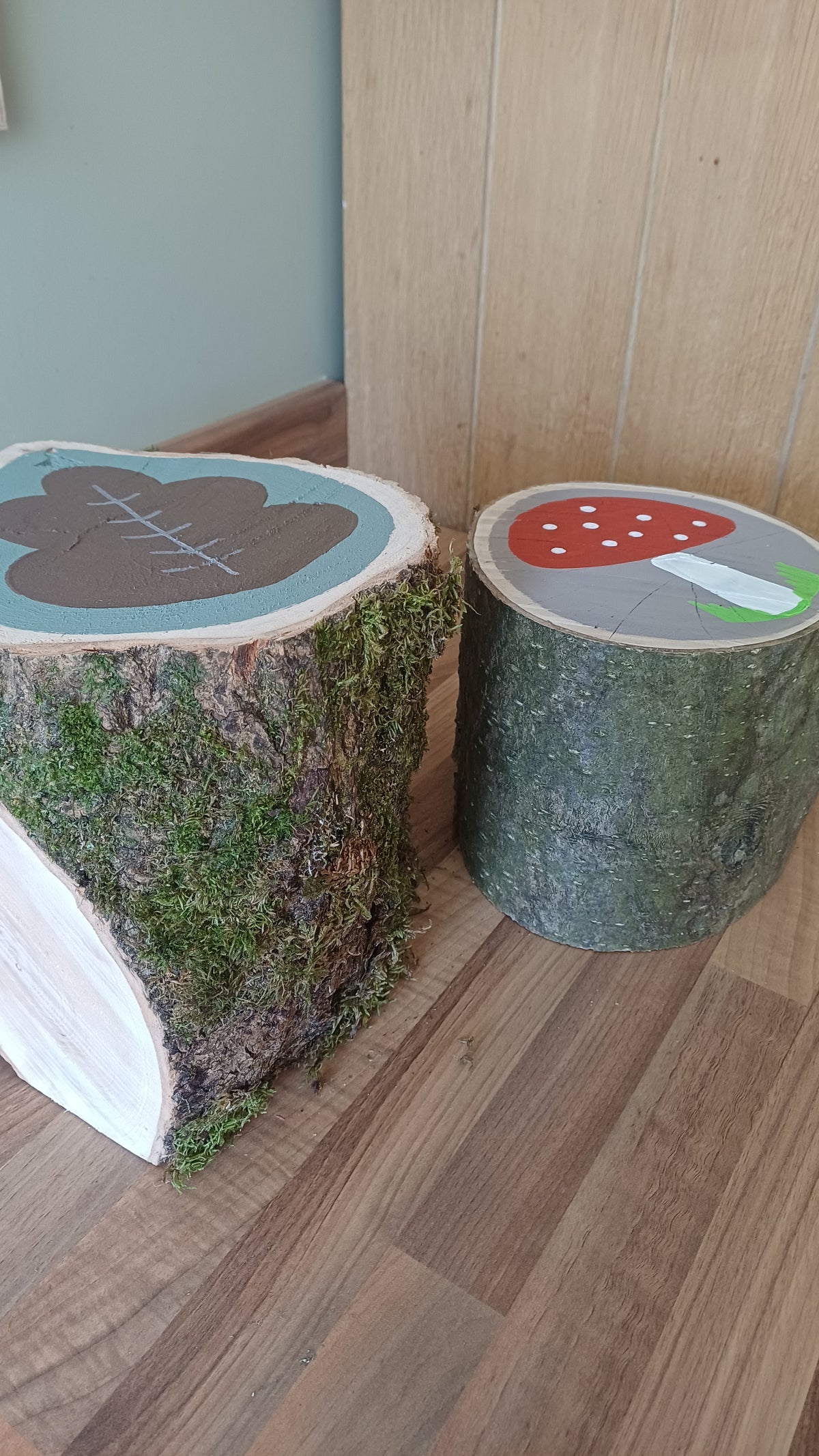 Leaf & Toadstool Log Stools — Set of 2